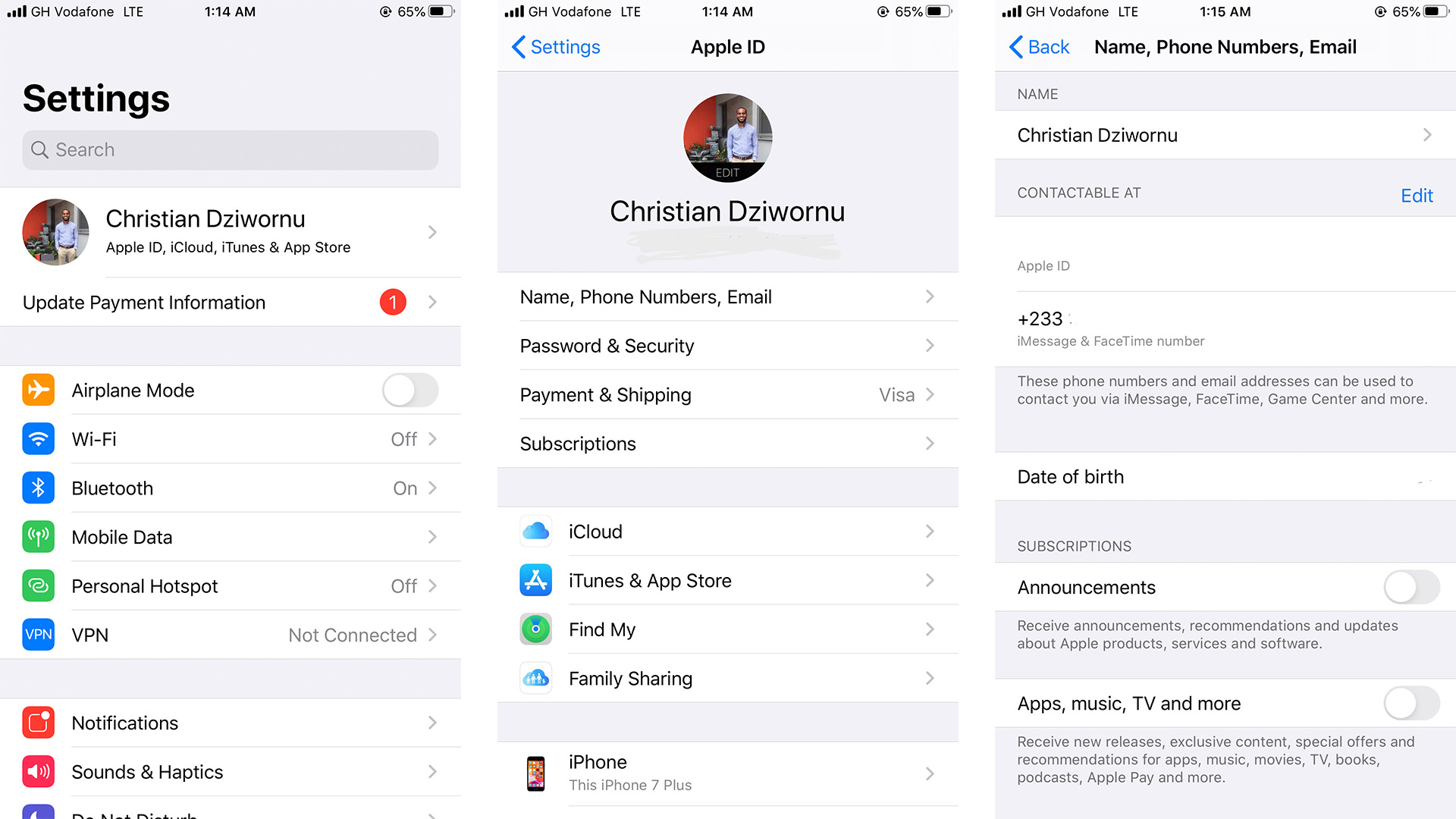 Find your phone number in iPhone settings
