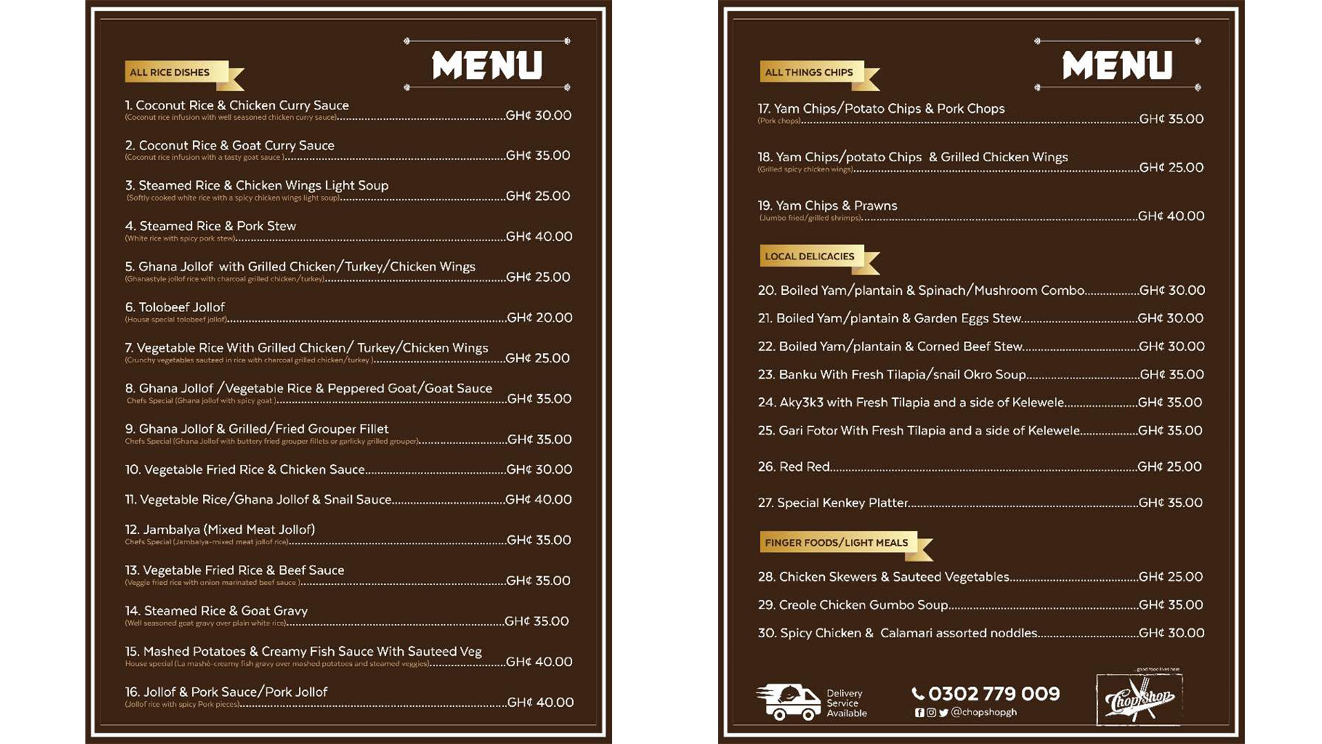 ChopShop Gh Menu and Prices