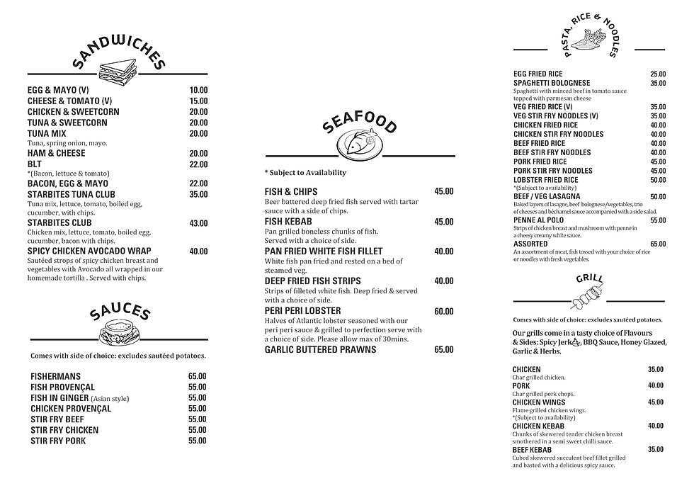 Starbites Food & Drinks Menu and Prices 1